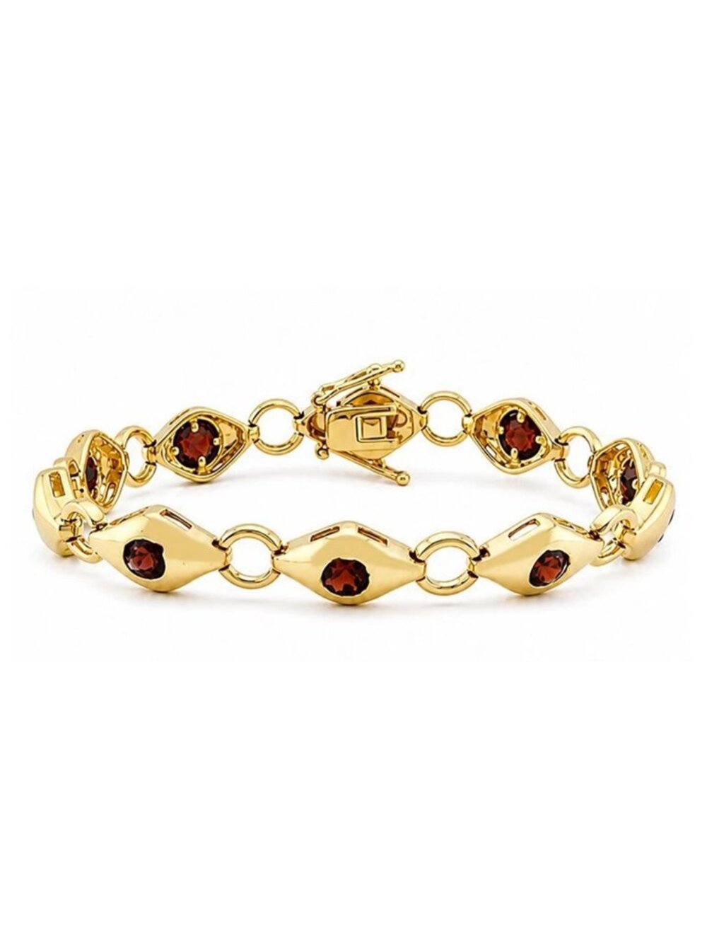 Genuine 3.15 Cts Garnet Bracelet 14k Yellow Gold Plated (.925)